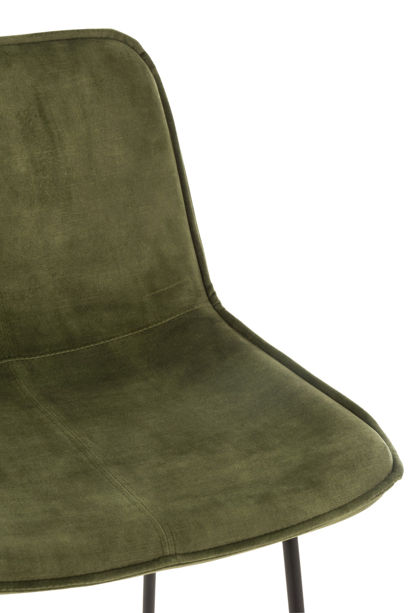 Set of 2 "Laurent" bar stools: Elegant combination of metal and textile in green