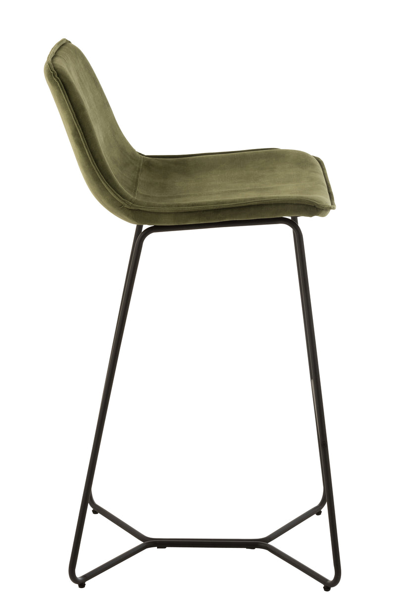 Set of 2 "Laurent" bar stools: Elegant combination of metal and textile in green