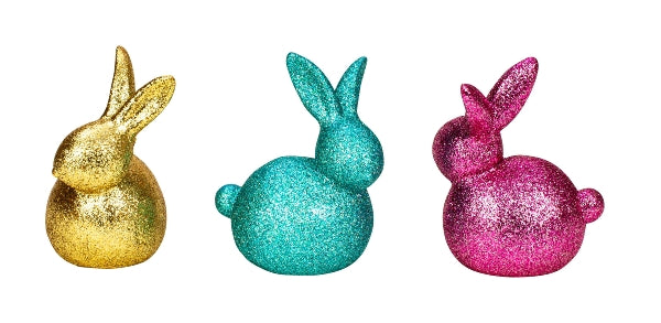 Glitzernde Keramik Osterhasen im 3er Set – Moderne Osterdeko Höhe 16.5cm