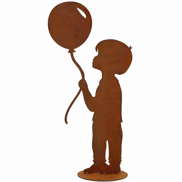 Boy with balloon | Rust garden decoration figure