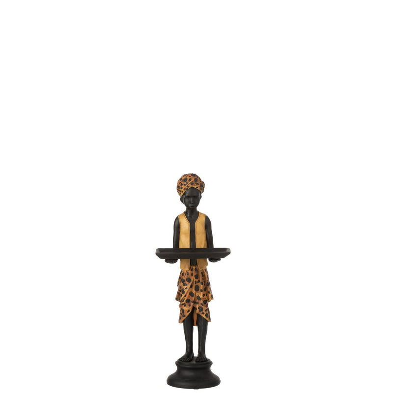 Boy Figure with Tray - Black and Brown