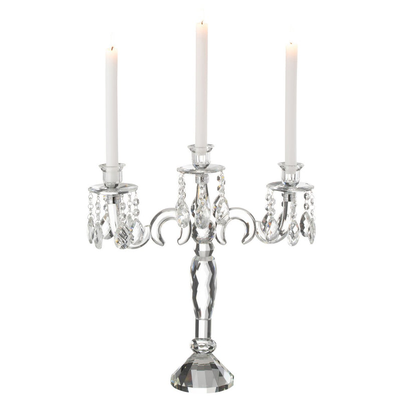 Crystal candle holder 3-armed transparent for elegant table decoration