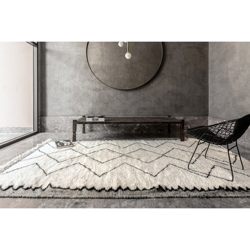 Tapis Berbere Authentique Marocain Laine Noir Blanc Riad