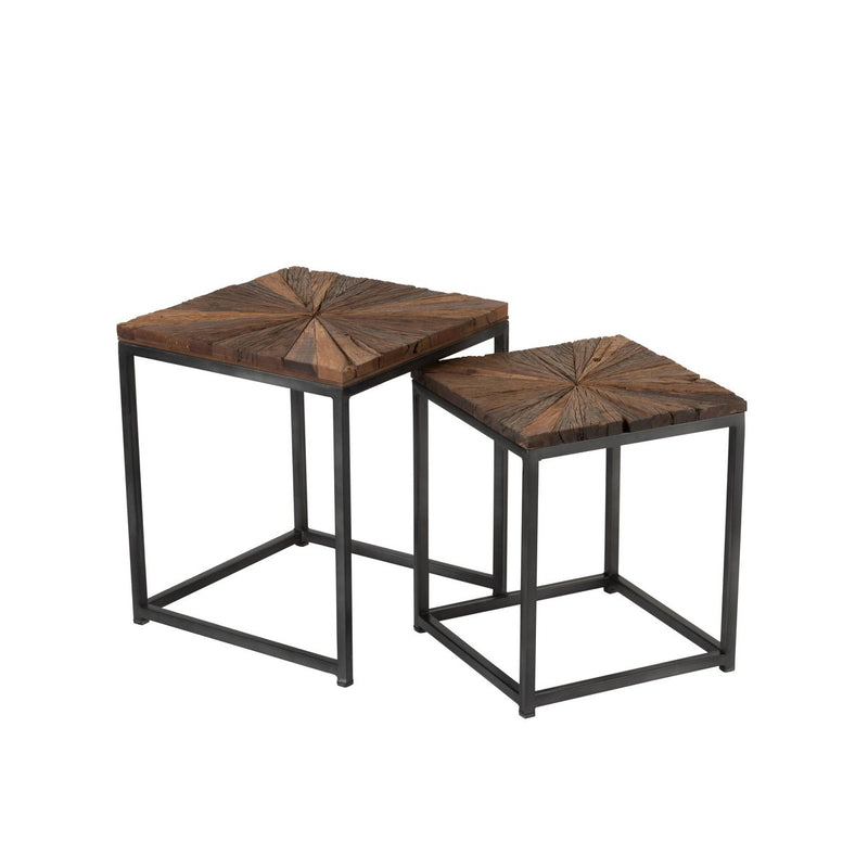 Rustic Shanil side tables made of wood and iron in a set of 2