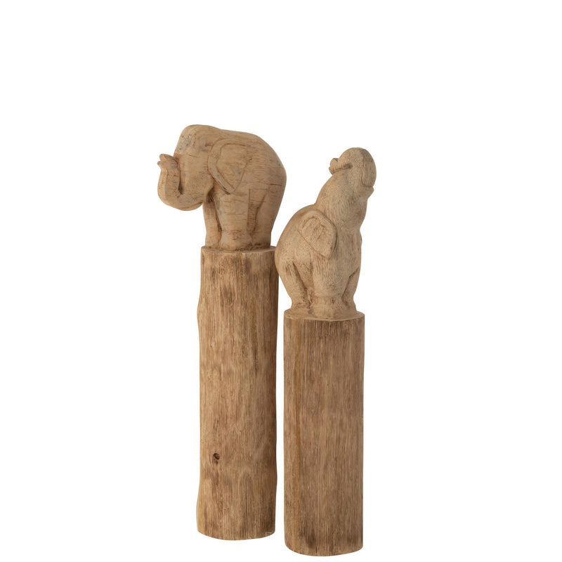 Holz Skulptur Elefant auf Sockel, 55cm, Braun