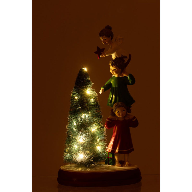 Engel mit LED Baum Polyresin Figur 30 cm Handgefertigt