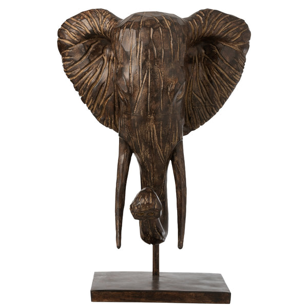 Decorative sculpture elephant head on base – poly brown