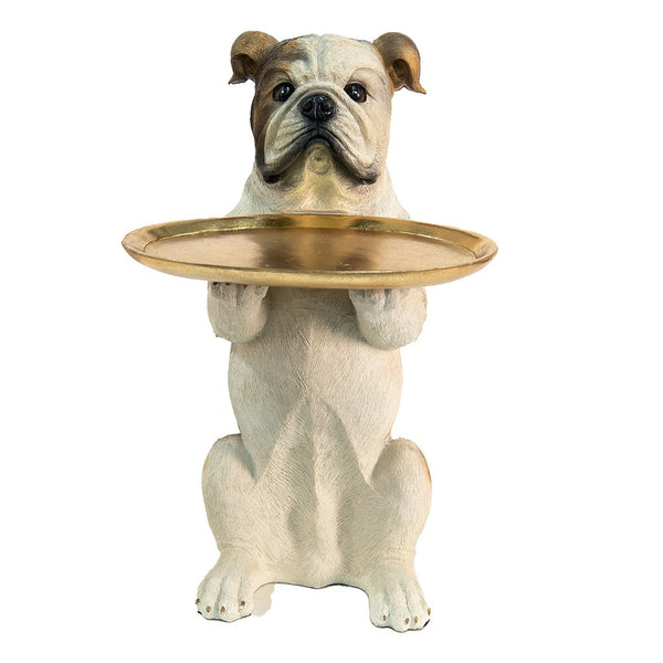 Decorative dog figurine with tray in gold and white