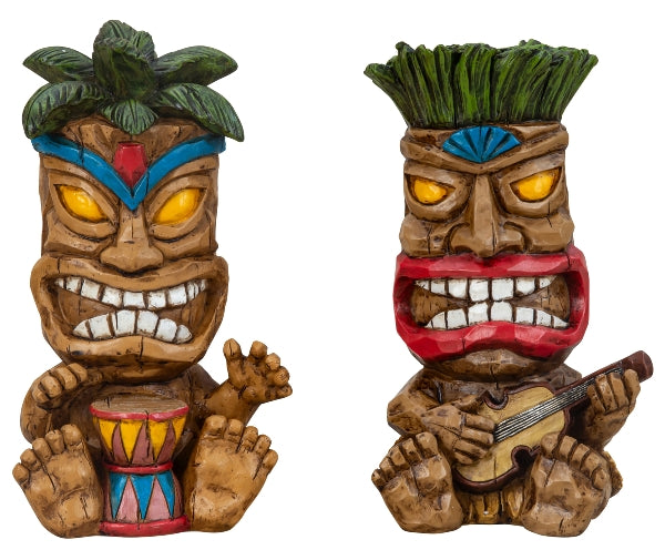 Hawaii Tiki Figuren Set 2er – farbenfrohe Deko 26,5 cm