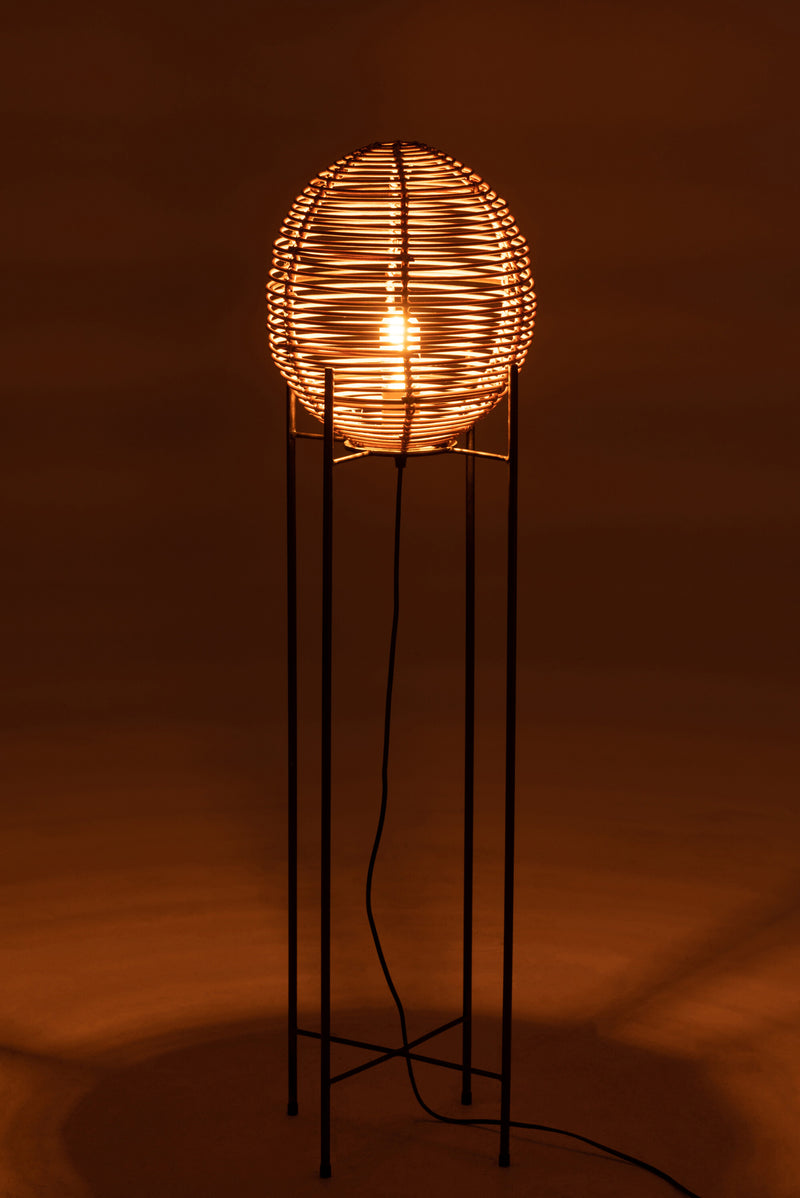 Set of 2 Elegant Floor Lamp Frames - Fusion of Metal &amp; Rattan in Natural Finish