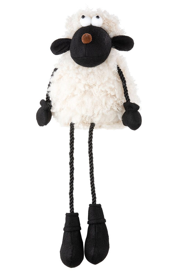 Fabric door stop 'Fiene' - charming sheep design, black/white, fluffy with cord legs, 25 cm high
