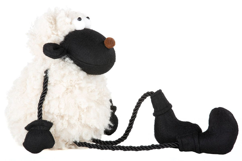 Fabric door stop 'Fiene' - charming sheep design, black/white, fluffy with cord legs, 25 cm high