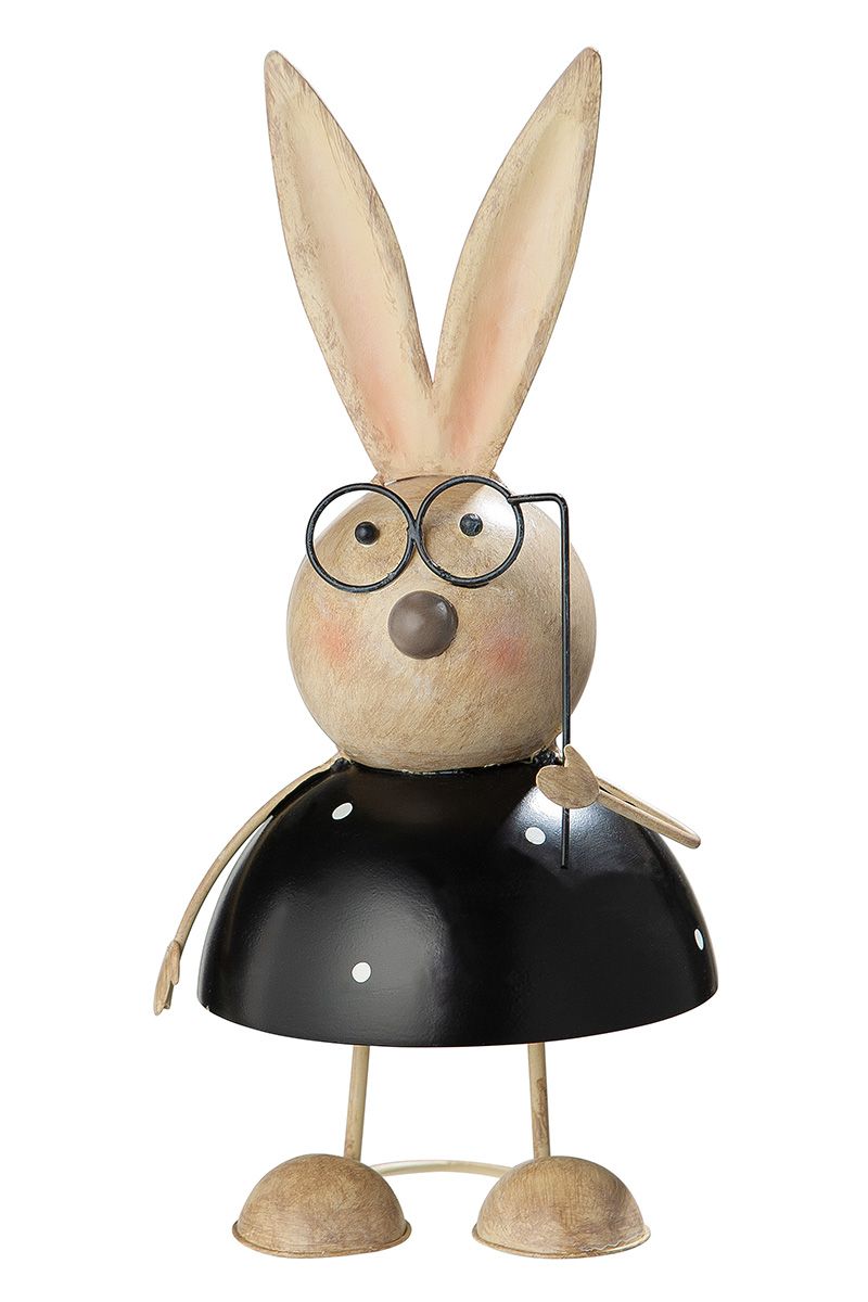 Metal on bobblehead rabbit "Flipp", black with white dots, 37 cm high 