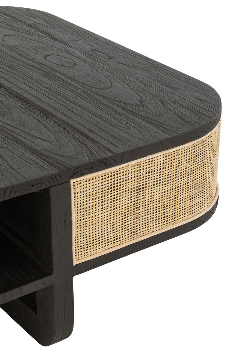 Exotic Wood &amp; Rattan Coffee Table 'Molly' in Black - A focal point in any living room! 