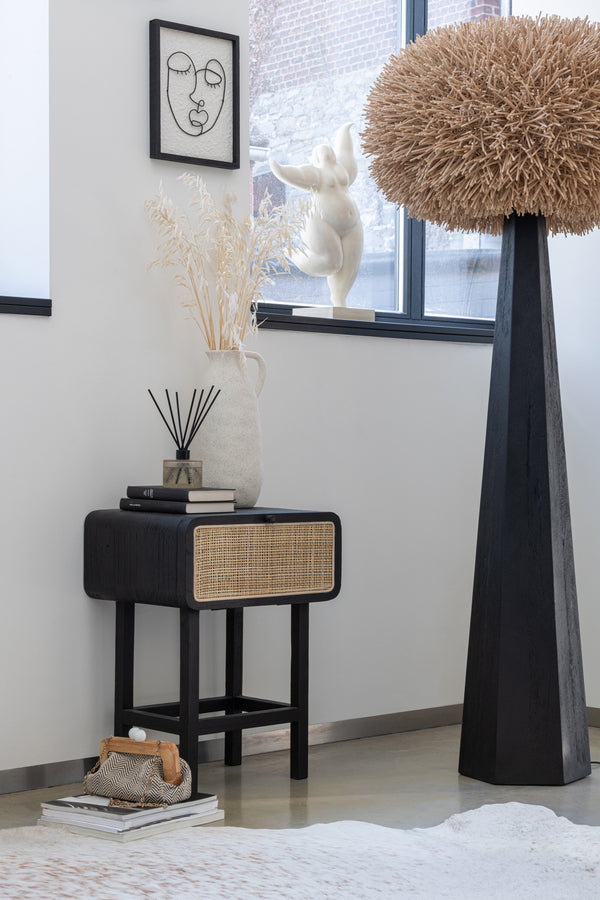 Exotic side table 'Molly' Black wood &amp; rattan - The highlight for every living area! 