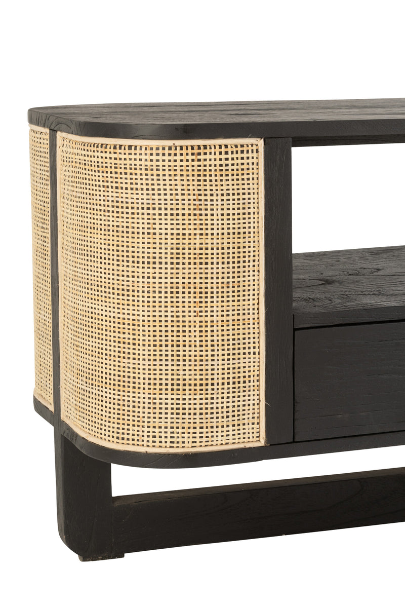 TV-Möbel Molly eine Exotische Fusion aus Holz und Rattan in Edelschwarz