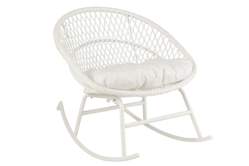 Zayo Metal/Rattan Rocking Chair with Cushions Perfect outdoor lounging in white or natural 