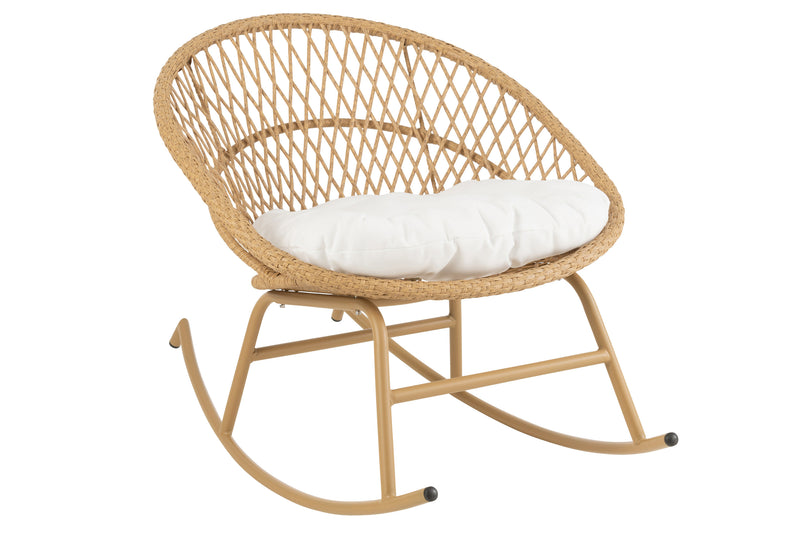 Zayo Metal/Rattan Rocking Chair with Cushions Perfect outdoor lounging in white or natural 