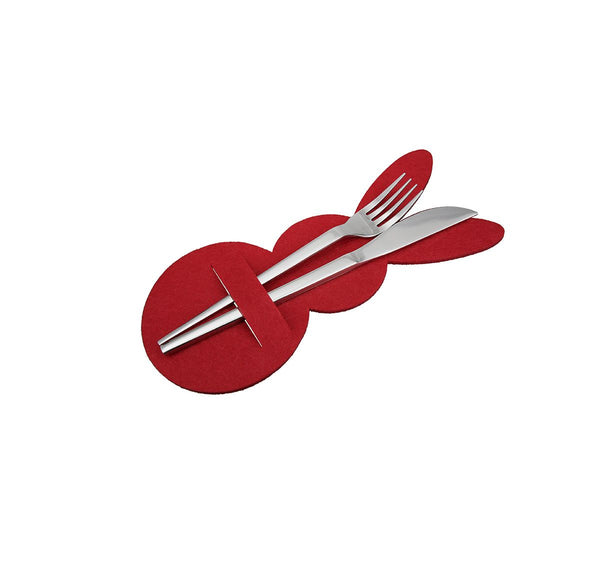 Set of 12 felt cutlery bags "Rabbit", red, 24 cm high