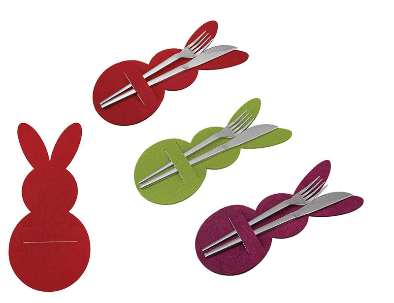 Set van 12 vilten bestekzakjes "Bunny", paars, 24 cm hoog
