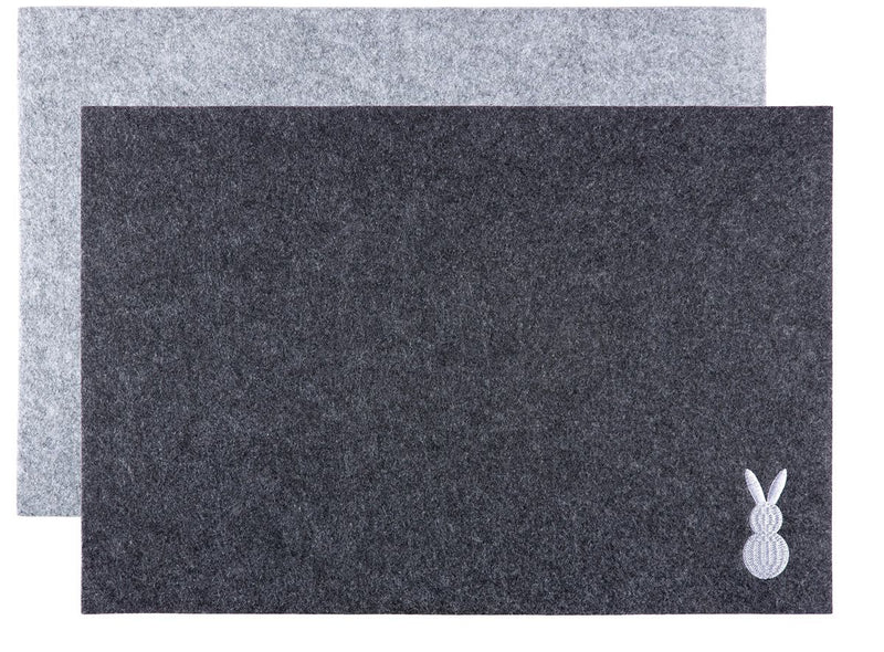 Set of 16 felt place mats rabbit, rectangular, light gray or dark gray, 30 cm x 45 cm