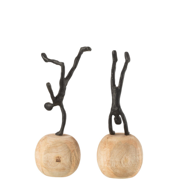 2-piece handstand figure set made of mango tree and aluminum in black