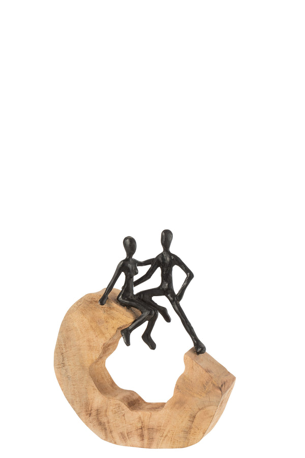 Decoratief figuur "Couple Sitting" - hout en aluminium in zwart/bruin