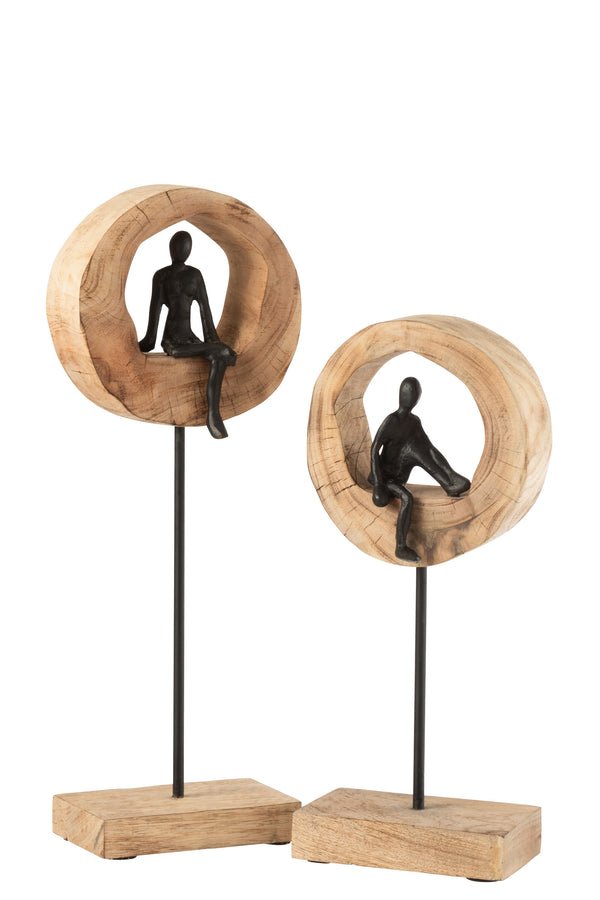 Meditative thinker sculptures made of mango wood and aluminum in black