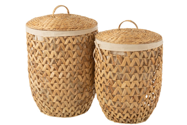 Set of 2 natural water hyacinth laundry baskets with lid