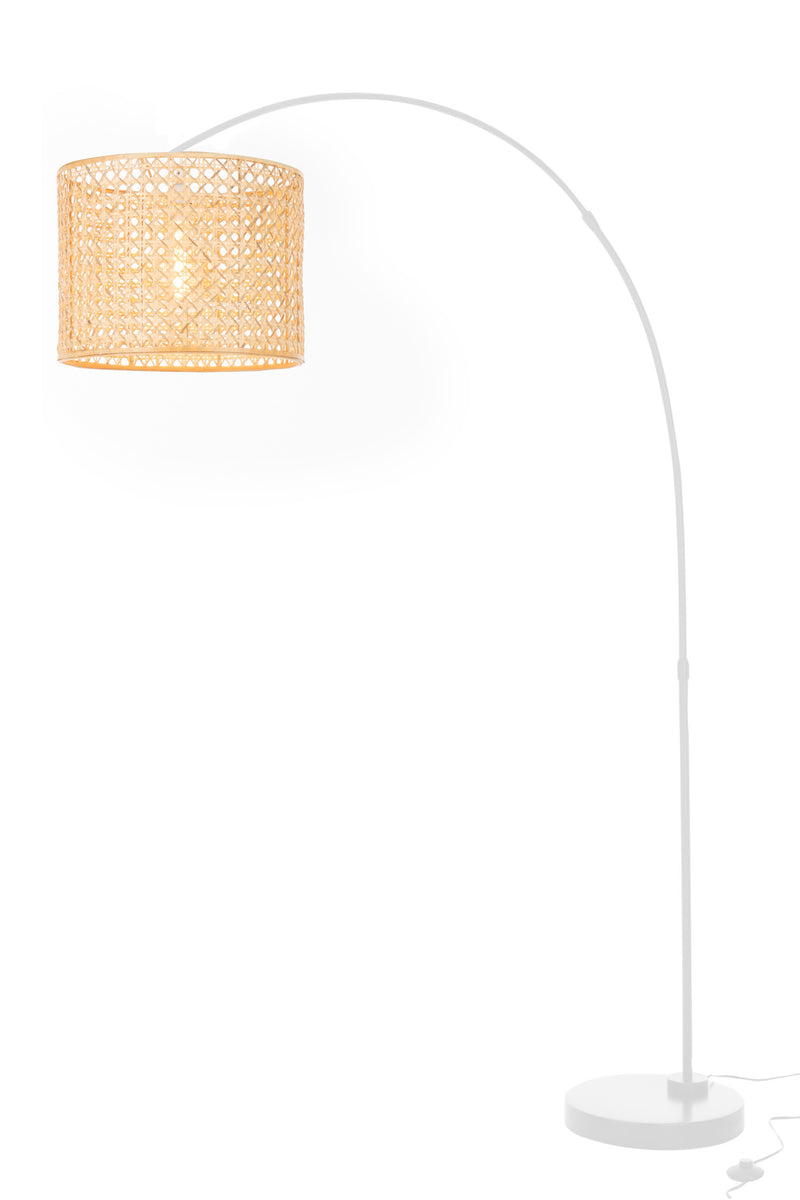 Elegante Roma vloerlamp gemaakt van bamboe en metaal in natuurlijk wit