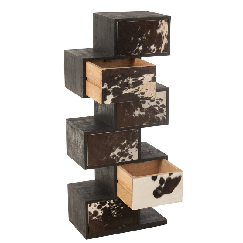 Drawer cabinet "Kast Koe" made of mango wood and fur in black/white