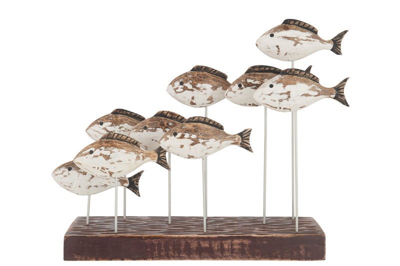 Handmade school of fish on foot made of albasia wood, set of 2 - white &amp; brown 40cm height