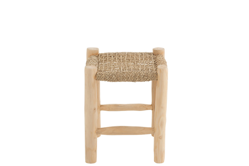 Set of 2 stools Timo – grass/teak wood natural small