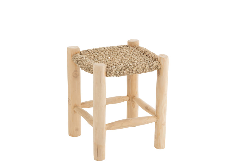 Set of 2 stools Timo – grass/teak wood natural small