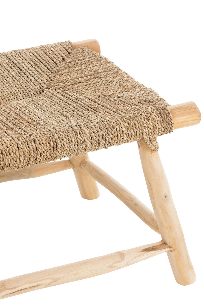 Handmade teak and grass bench "Timo", natural colors