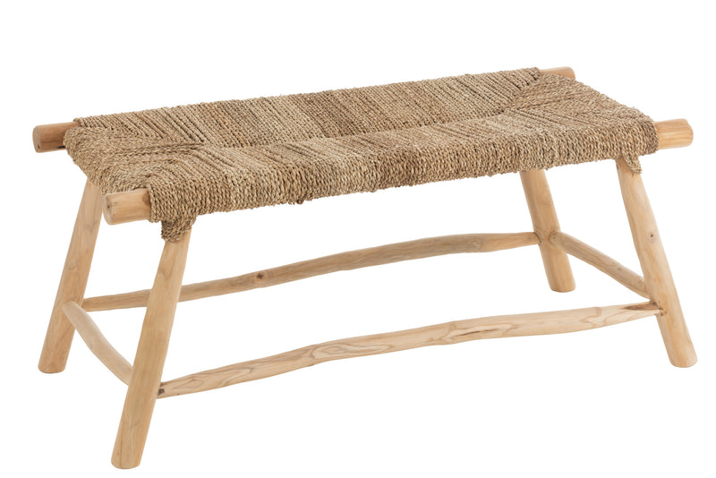 Handmade teak and grass bench "Timo", natural colors