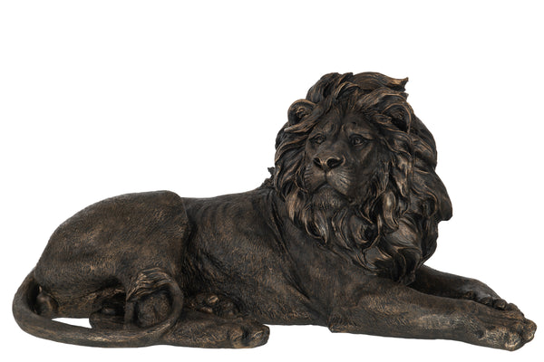 Elegant bronze sculpture Reclining male lion made of polyresin