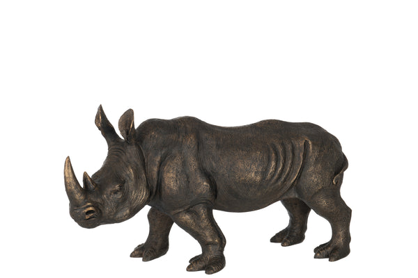 Levensechte neushoorn gemaakt van poly in glanzend brons