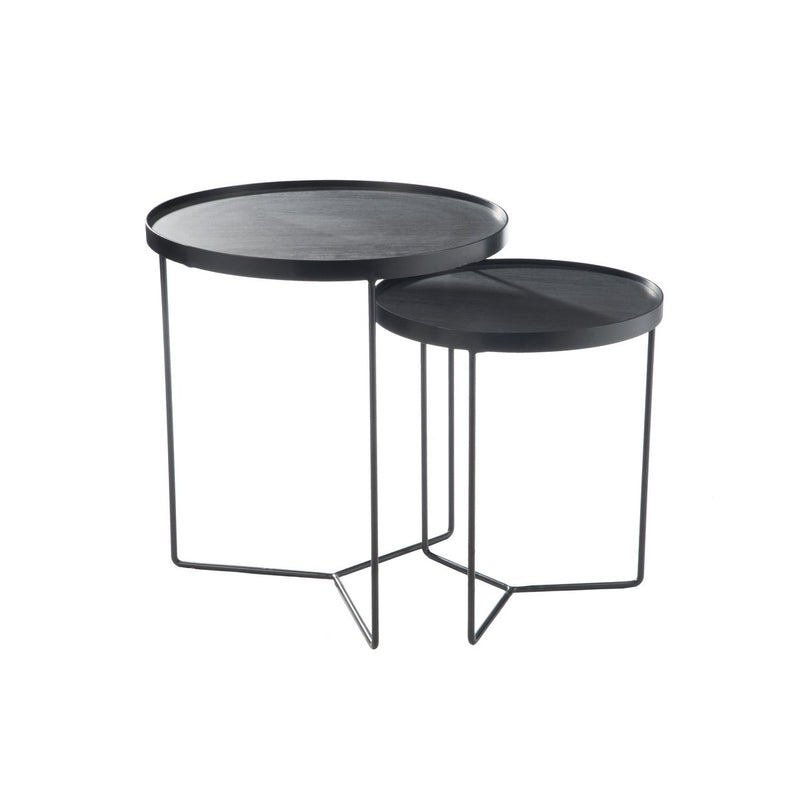 Round side table – wood/metal – dark brown – set of 2