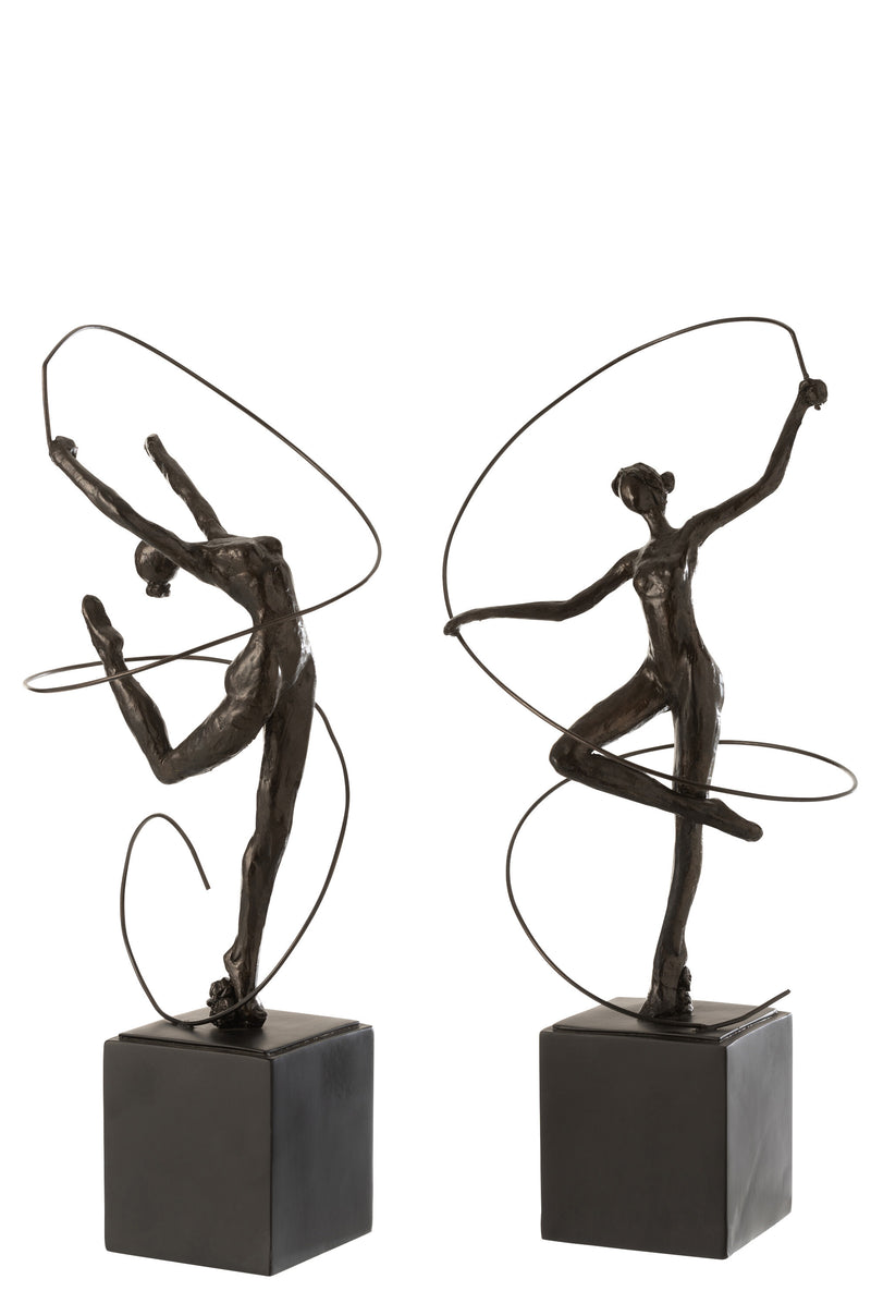 Set of 2 Elegant Gymnasts with Gymnastic Rope Dark Brown Poly Sculpture