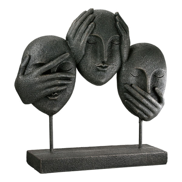 Sculpture Face The Three Wisdoms made of black resin