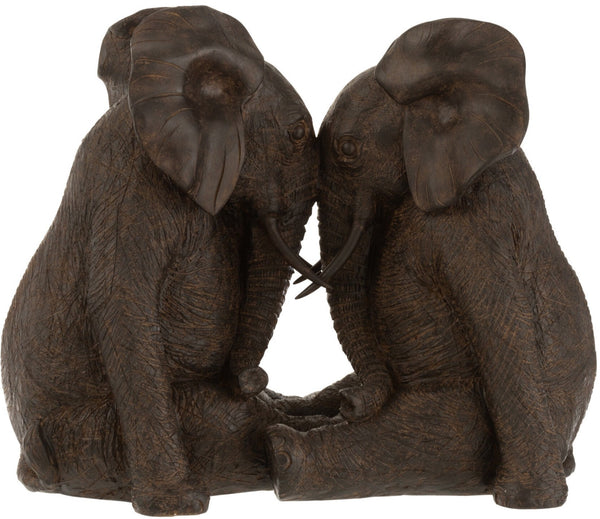 Handgemaakt XXL paar olifantenfiguren van polyresin, donkerbruin 29 cm x 35,5 cm x 20,5 cm