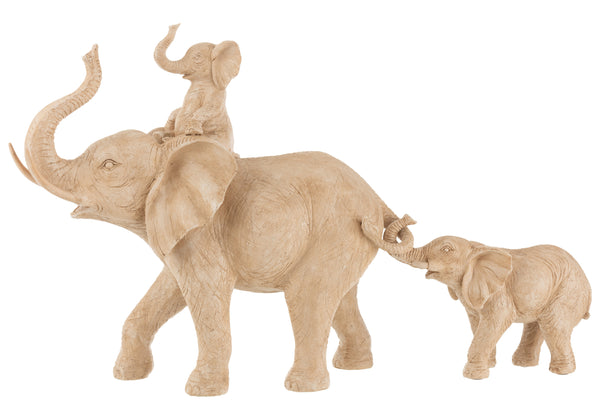 Elegant poly sculpture harmony of the elephant family in beige