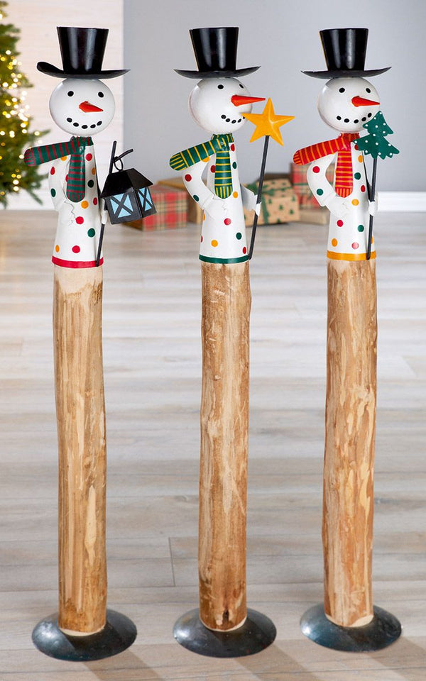 Set of 3 XXL wooden snowman 'Egon' - a colorful winter wonder!