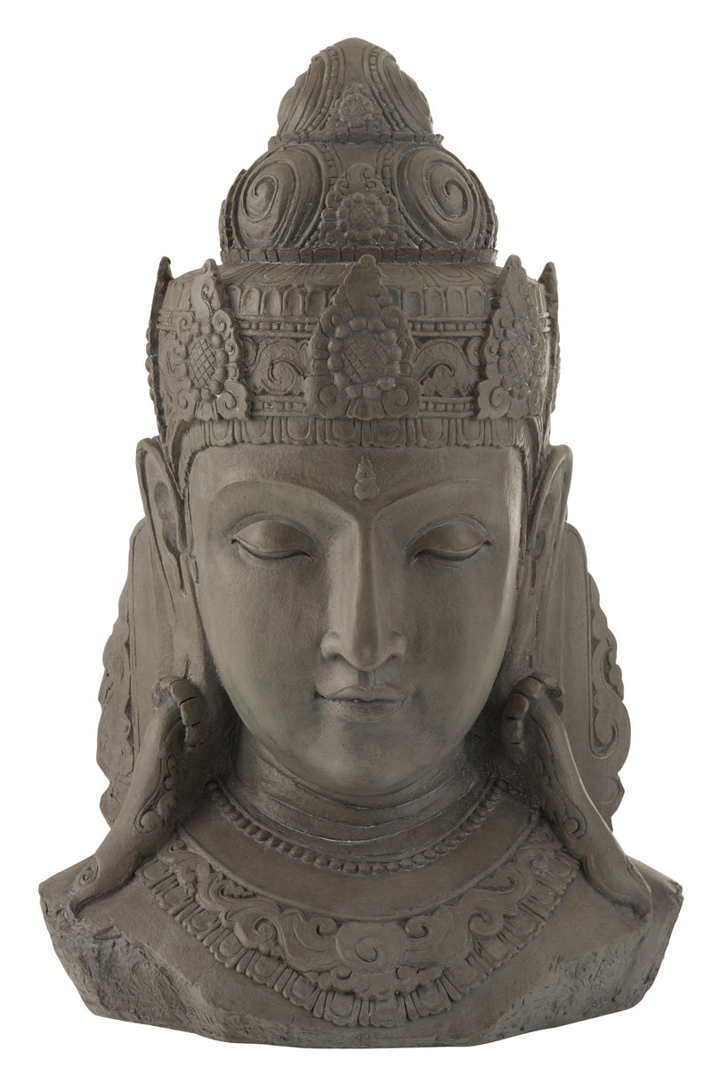 XL Boeddhahoofd gemaakt van magnesiumoxide in grijs symbool van vrede en wijsheid in buitenruimtes
