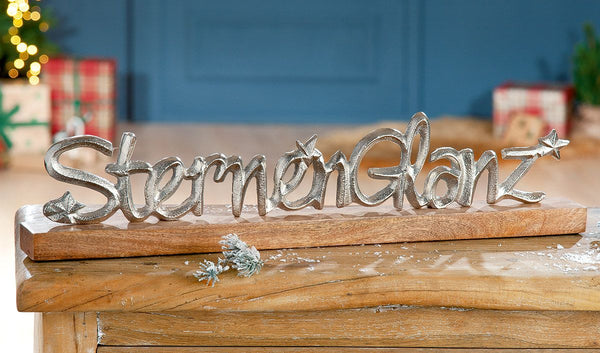 Lettering Sternenglanz made of aluminum and mango wood Christmas decoration