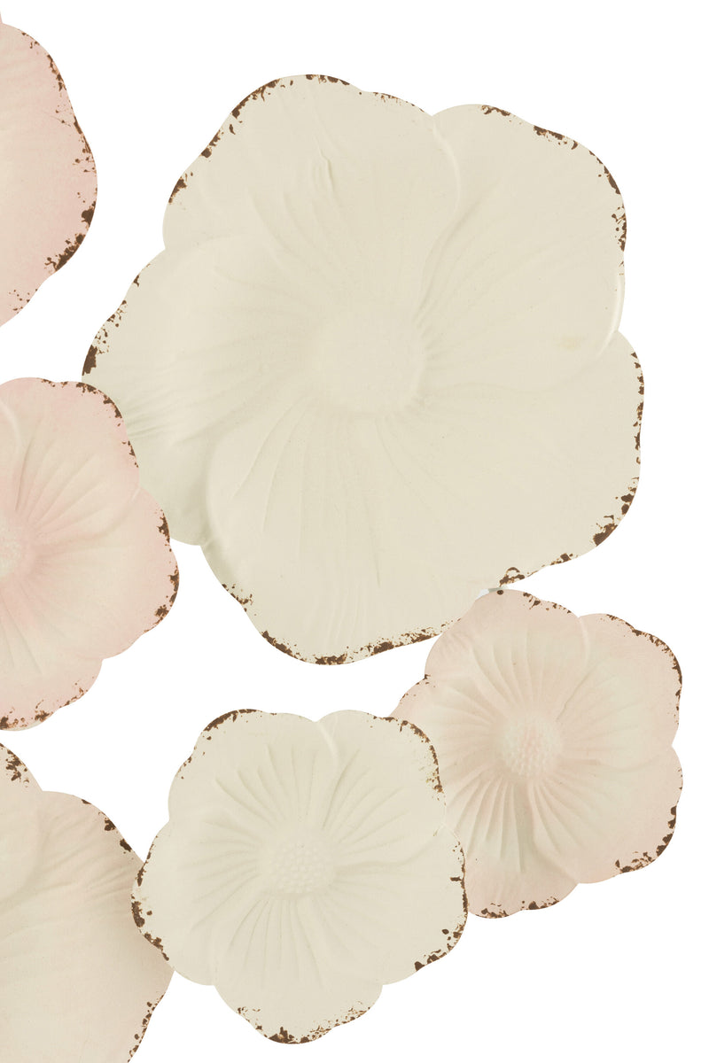 Set of 2 metal wall decoration flowers in white and pink