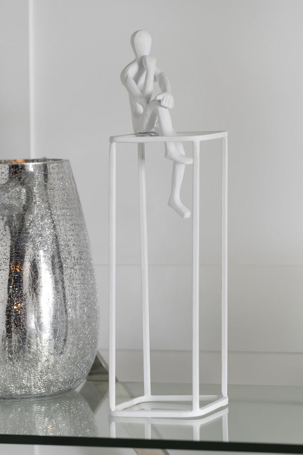 Set of 2 modern thinker sculptures made of white aluminum