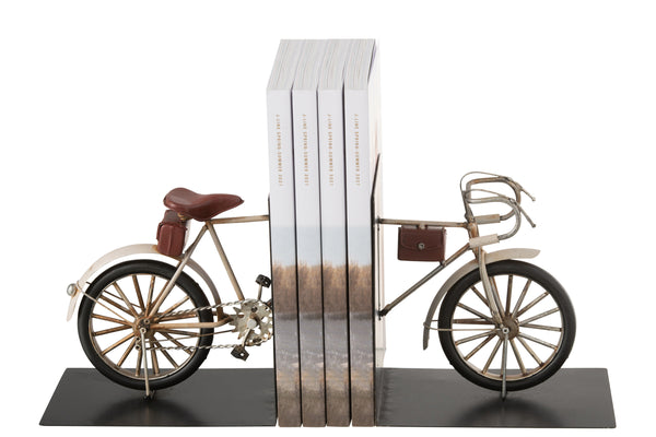 Handgemaakte metalen boekensteun racefiets, beige - Stevige, stijlvolle boekenplanksteun