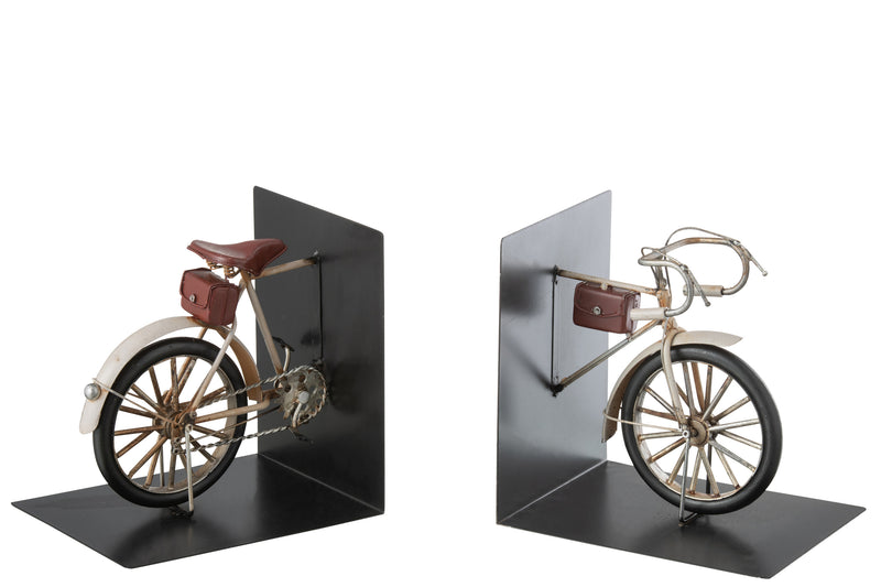 Handmade Metal Bookend Road Bike, Beige - Sturdy, stylish bookshelf support